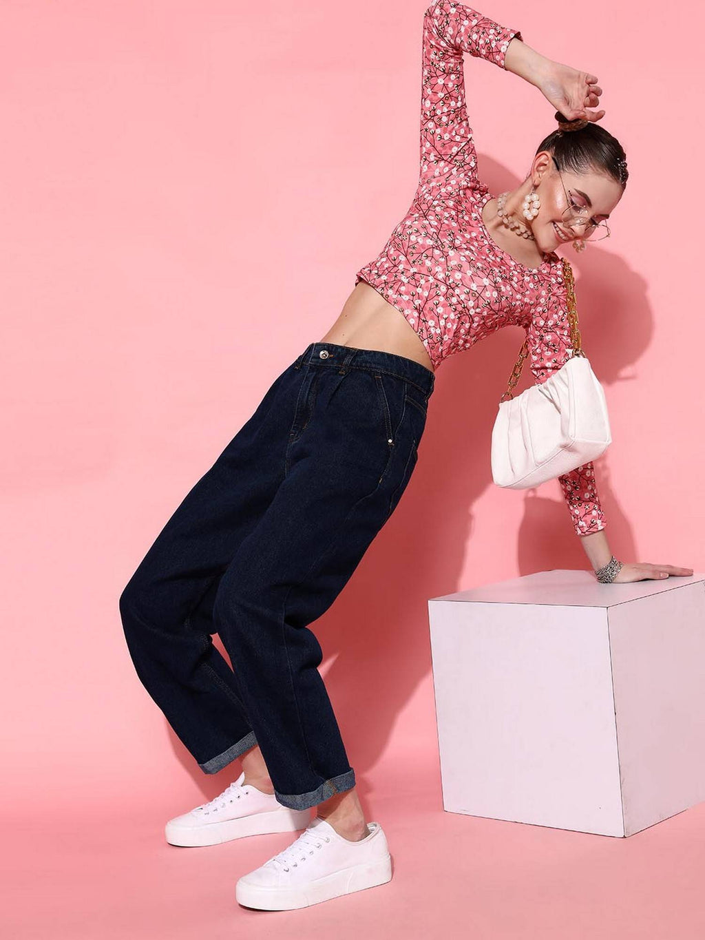 Navy Blue Bottom Fold Denim Jeans | ST23 - view 3