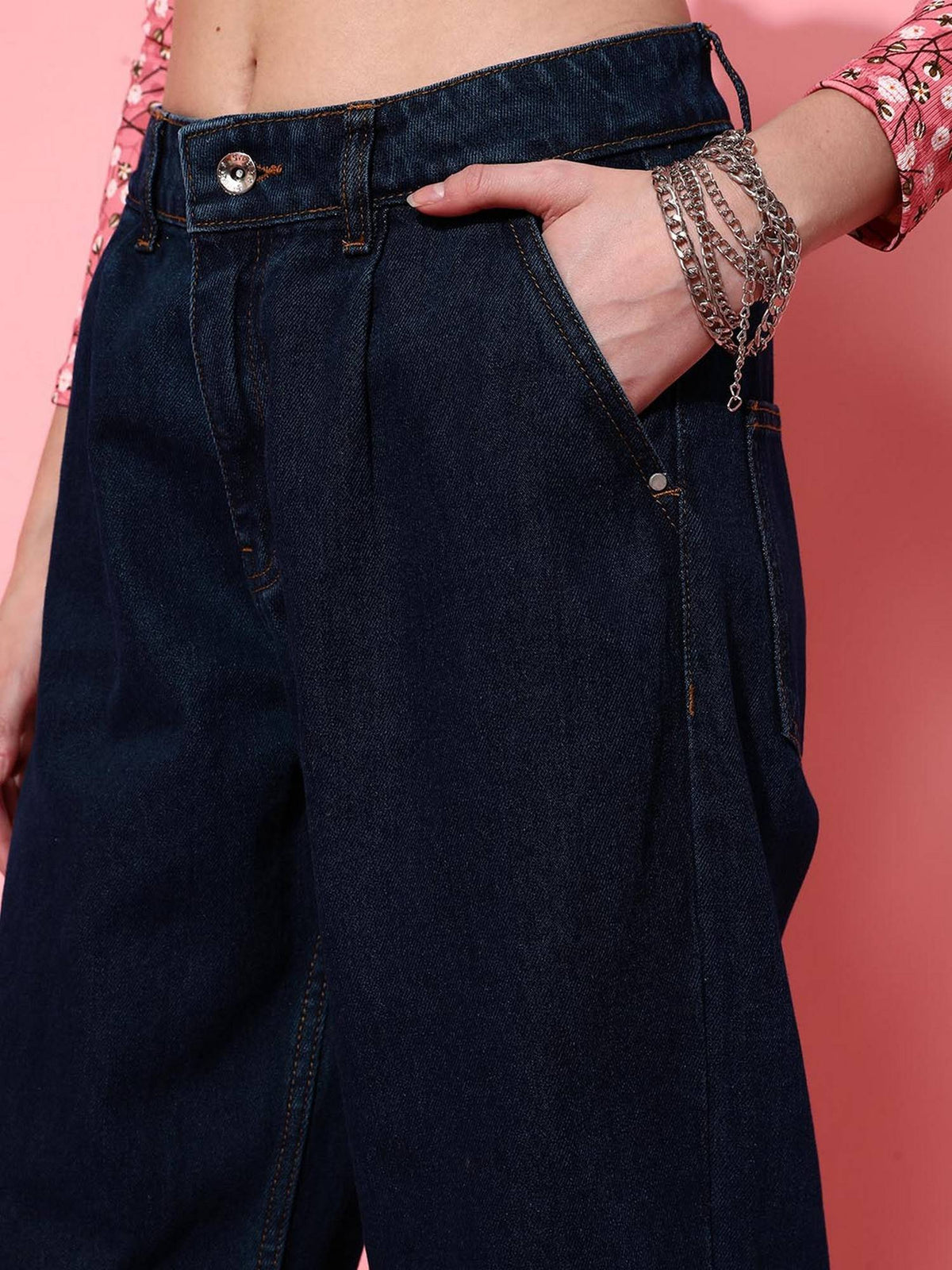 Navy Blue Bottom Fold Denim Jeans | ST23 - view 4