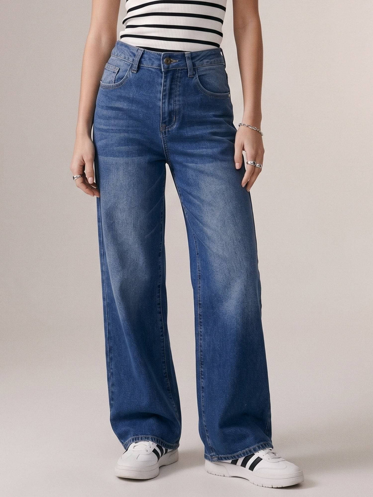 Blue Clean Washed Folded Hem Jeans | BG78 - view 1