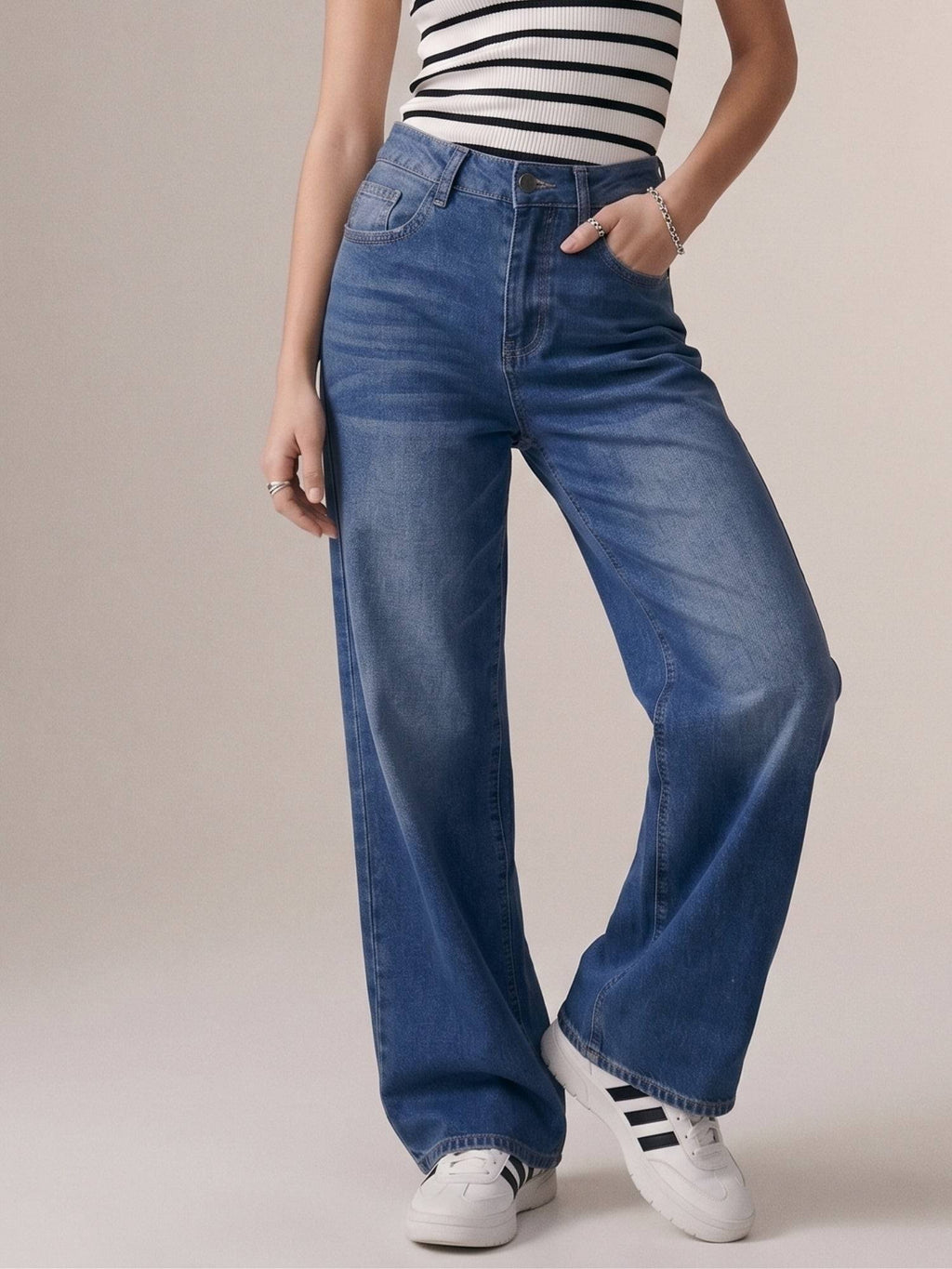 Blue Clean Washed Folded Hem Jeans | BG78 - view 2