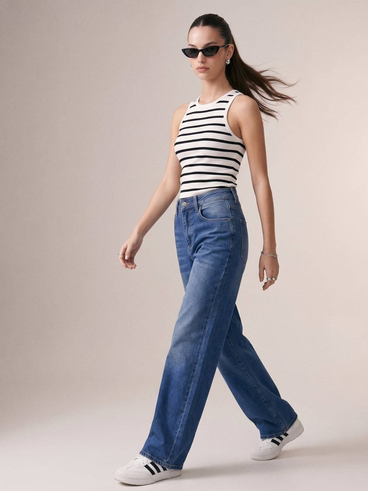 Blue Clean Washed Folded Hem Jeans | BG78 - view 3