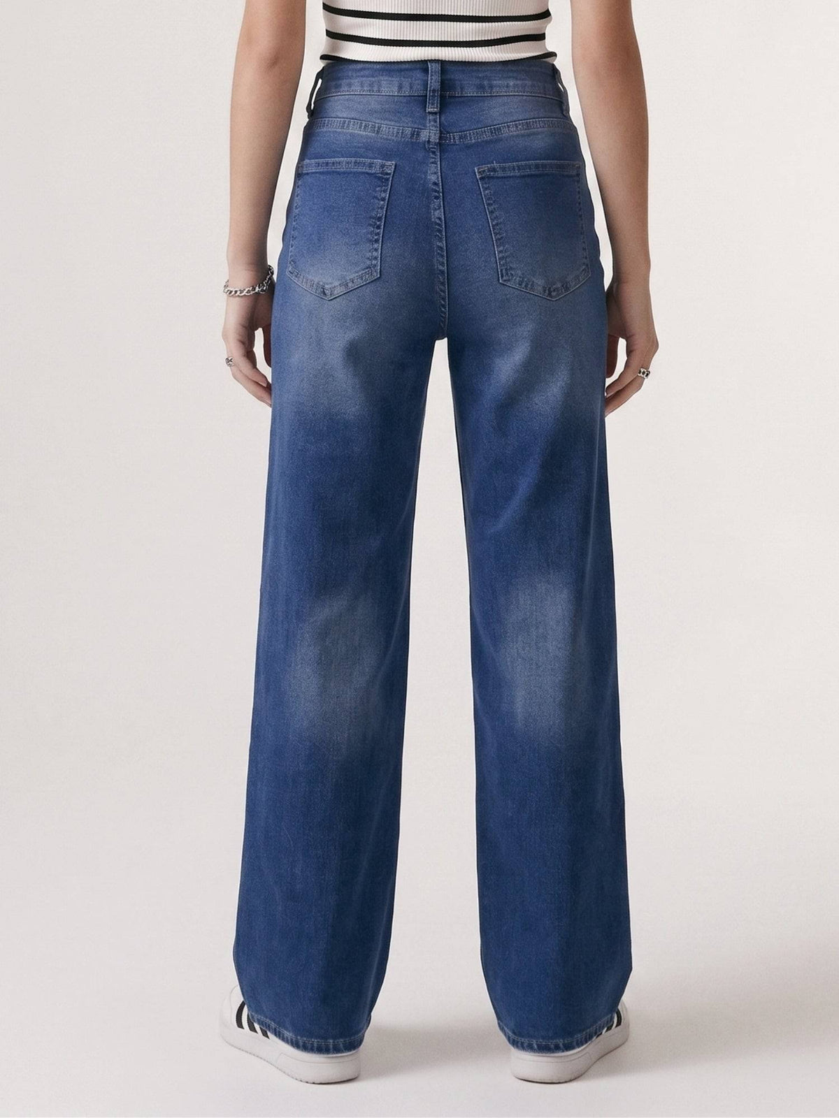 Blue Clean Washed Folded Hem Jeans | RF89 - view 4