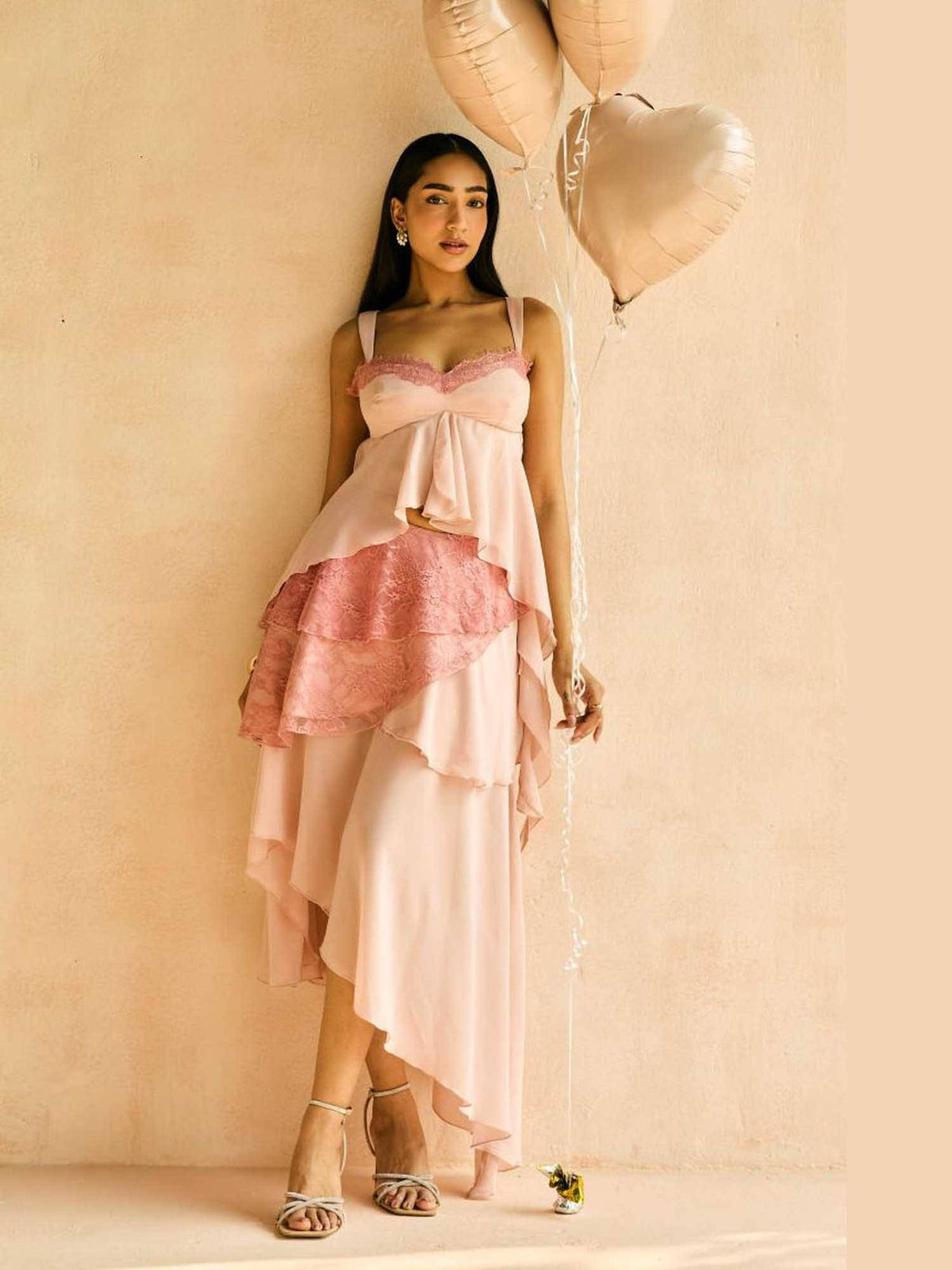Blush Lace-Trim Asymmetric Hem Top | CT61 - view 4