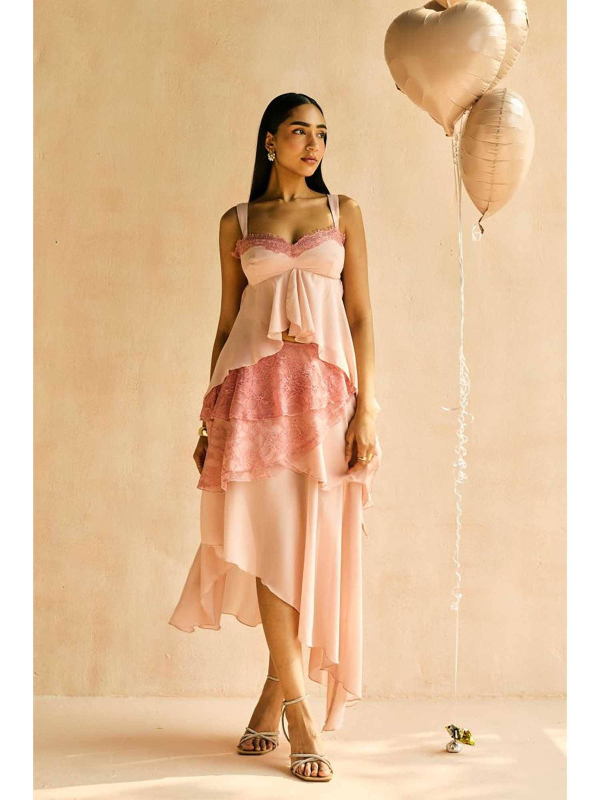 Blush Lace-Trim Asymmetric Hem Top | CT61 - view 5