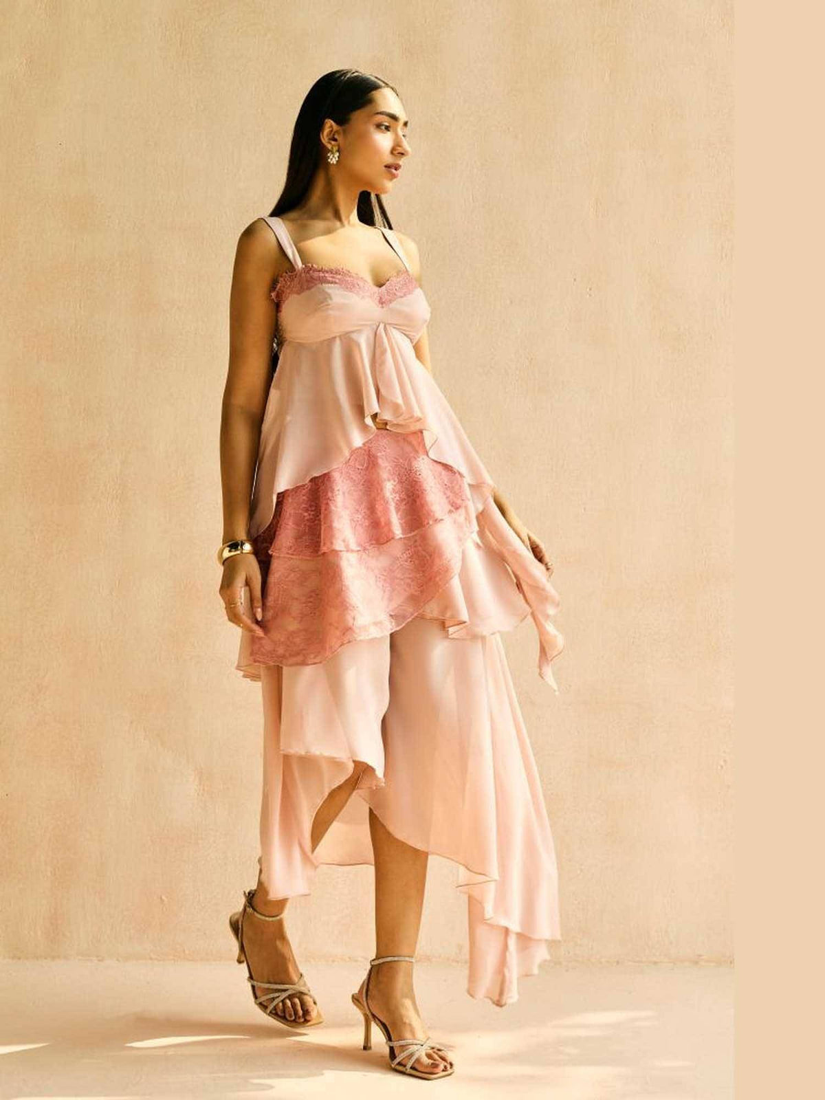 Blush Lace-Trim Asymmetric Hem Top | CT61 - view 6