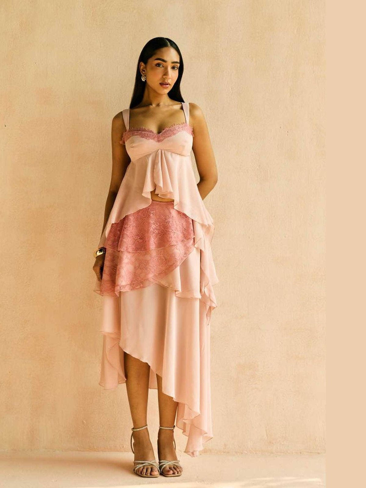 Blush Lace-Trim Asymmetric Hem Top | CT61 - view 8