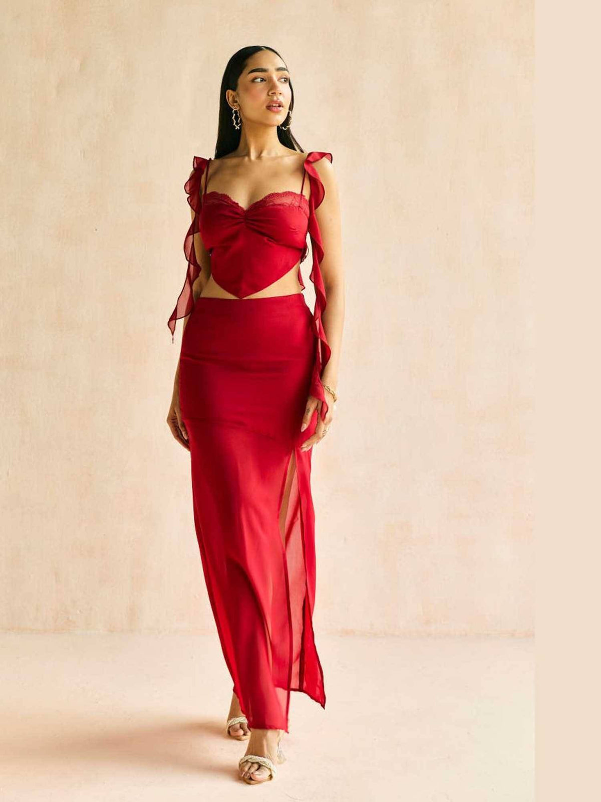Crimson Muse Ruffled Crop Top | CT61 - view 4