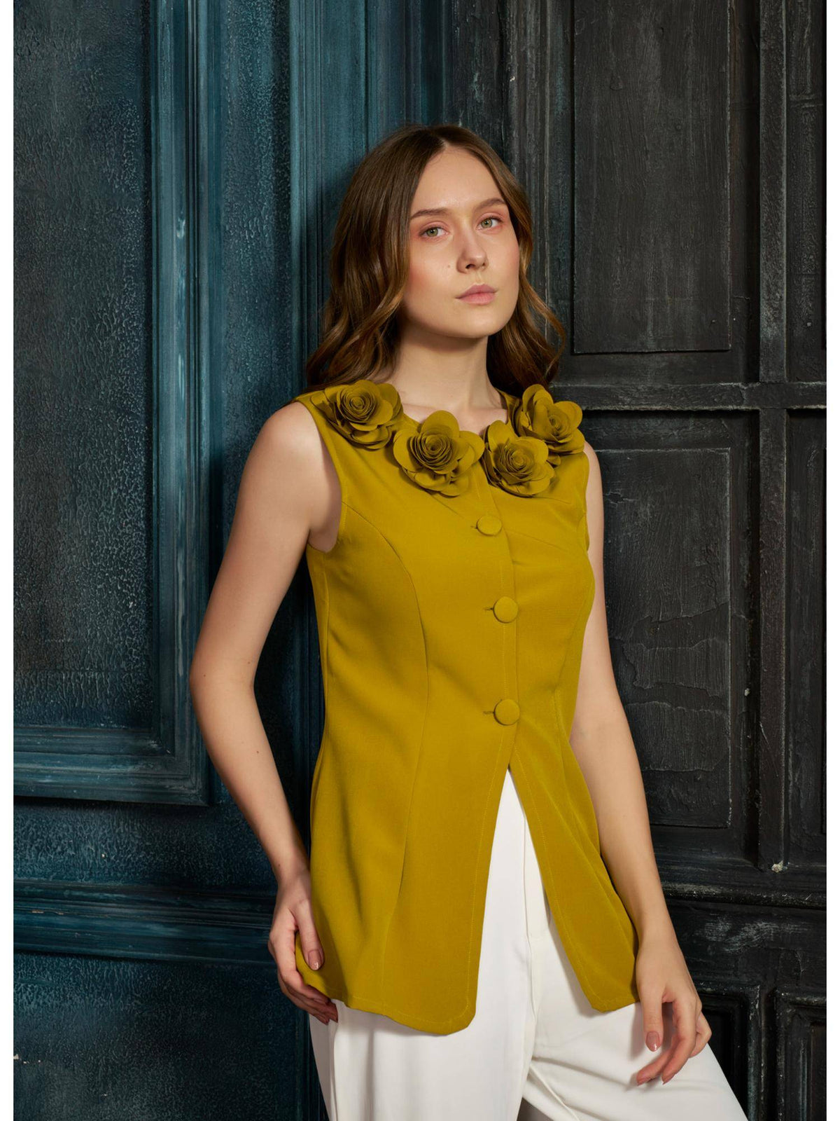 Mustard Neon Rose Vest Top | TT98 - view 3