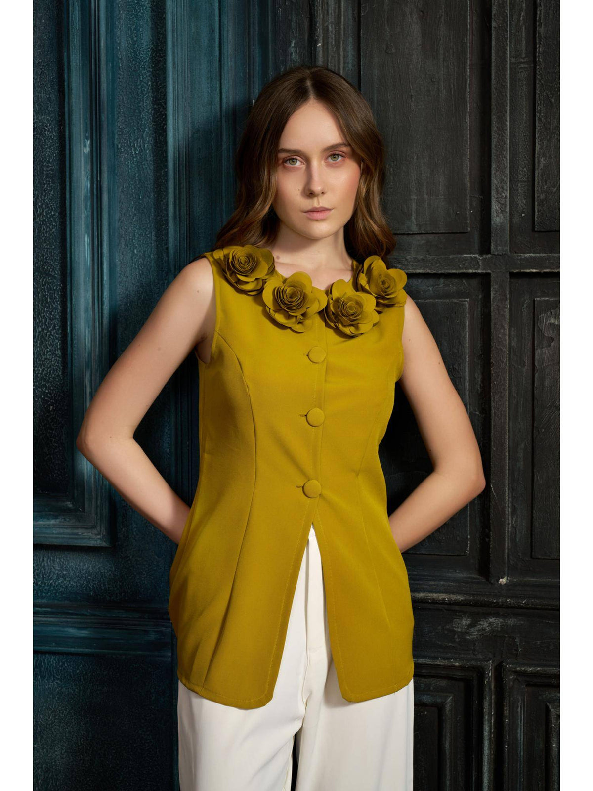 Mustard Neon Rose Vest Top | TT98 - view 4