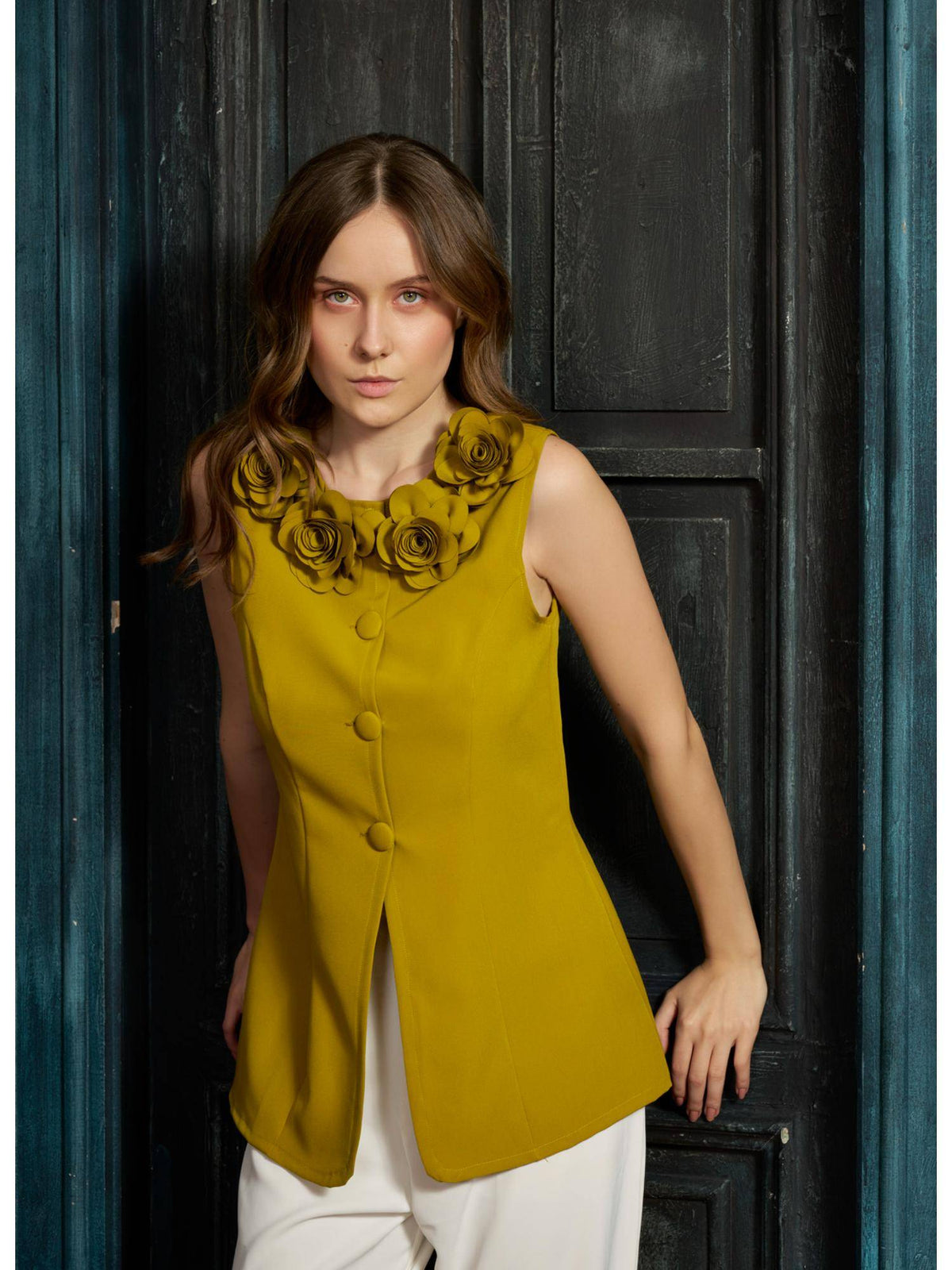 Mustard Neon Rose Vest Top | TT98 - view 5