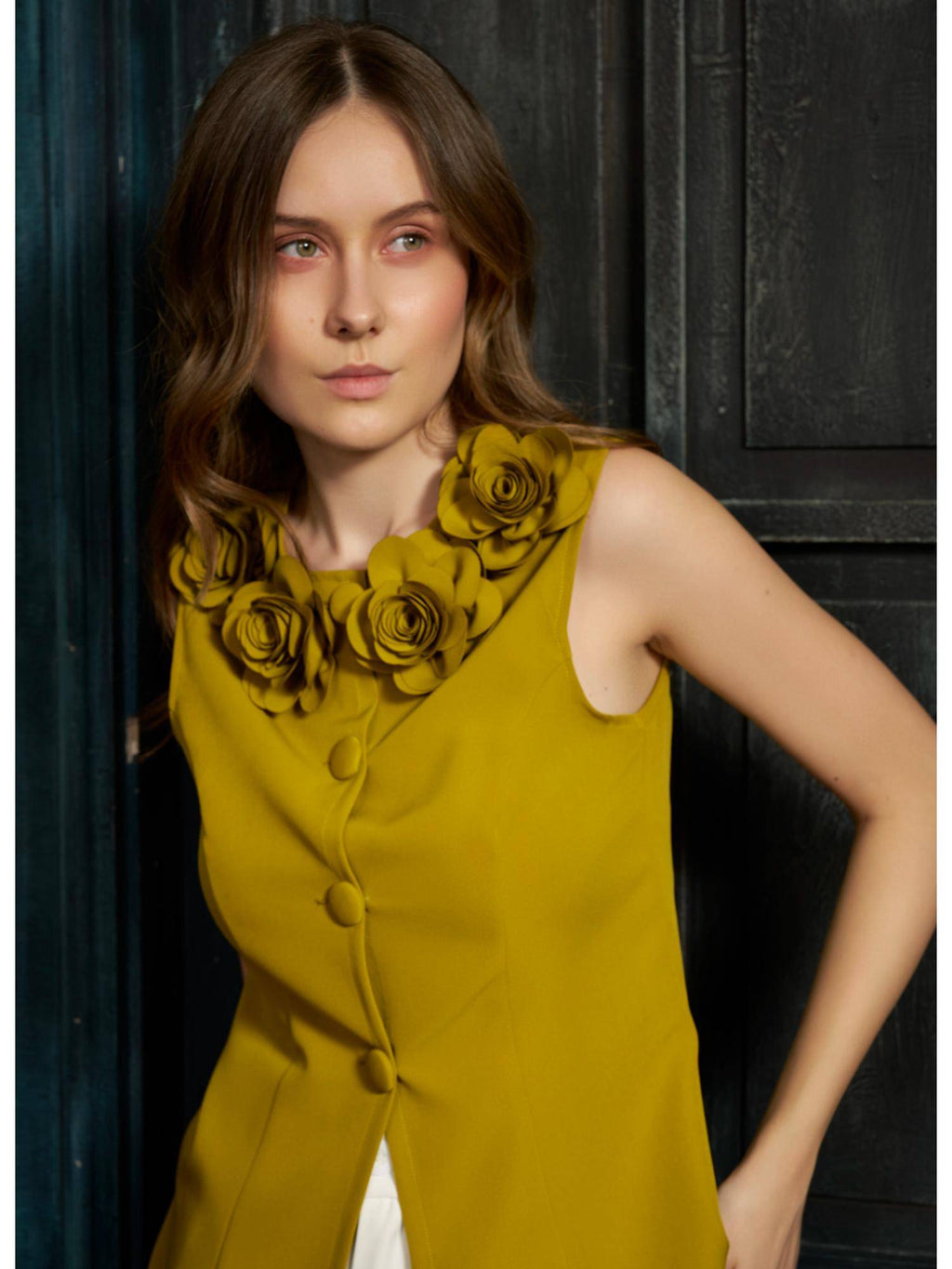 Mustard Neon Rose Vest Top | TT98 - view 6