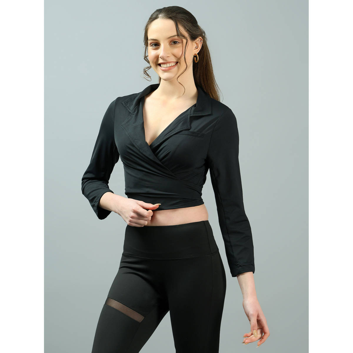 Women Active Swoosh Full Sleeve Jacket Black | JK12 - view 1