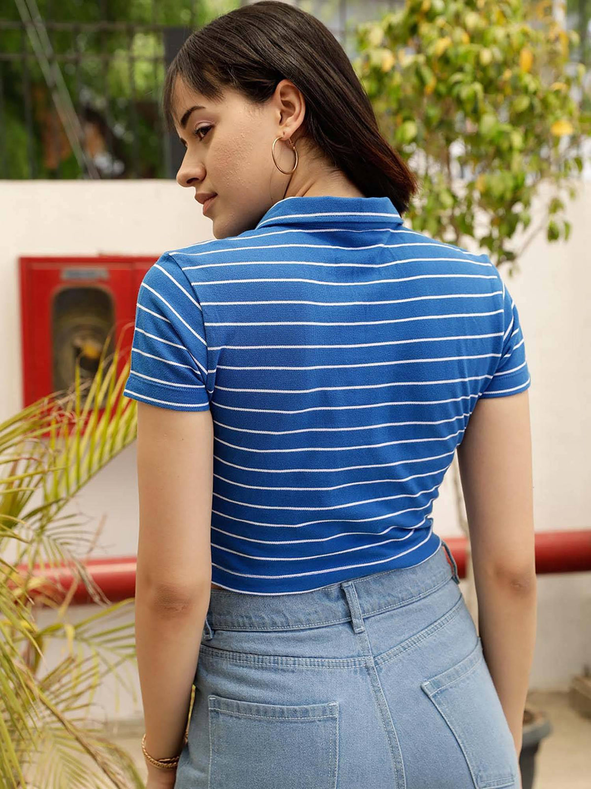 Blue Striped Polo T-Shirt | PW43 - view 4