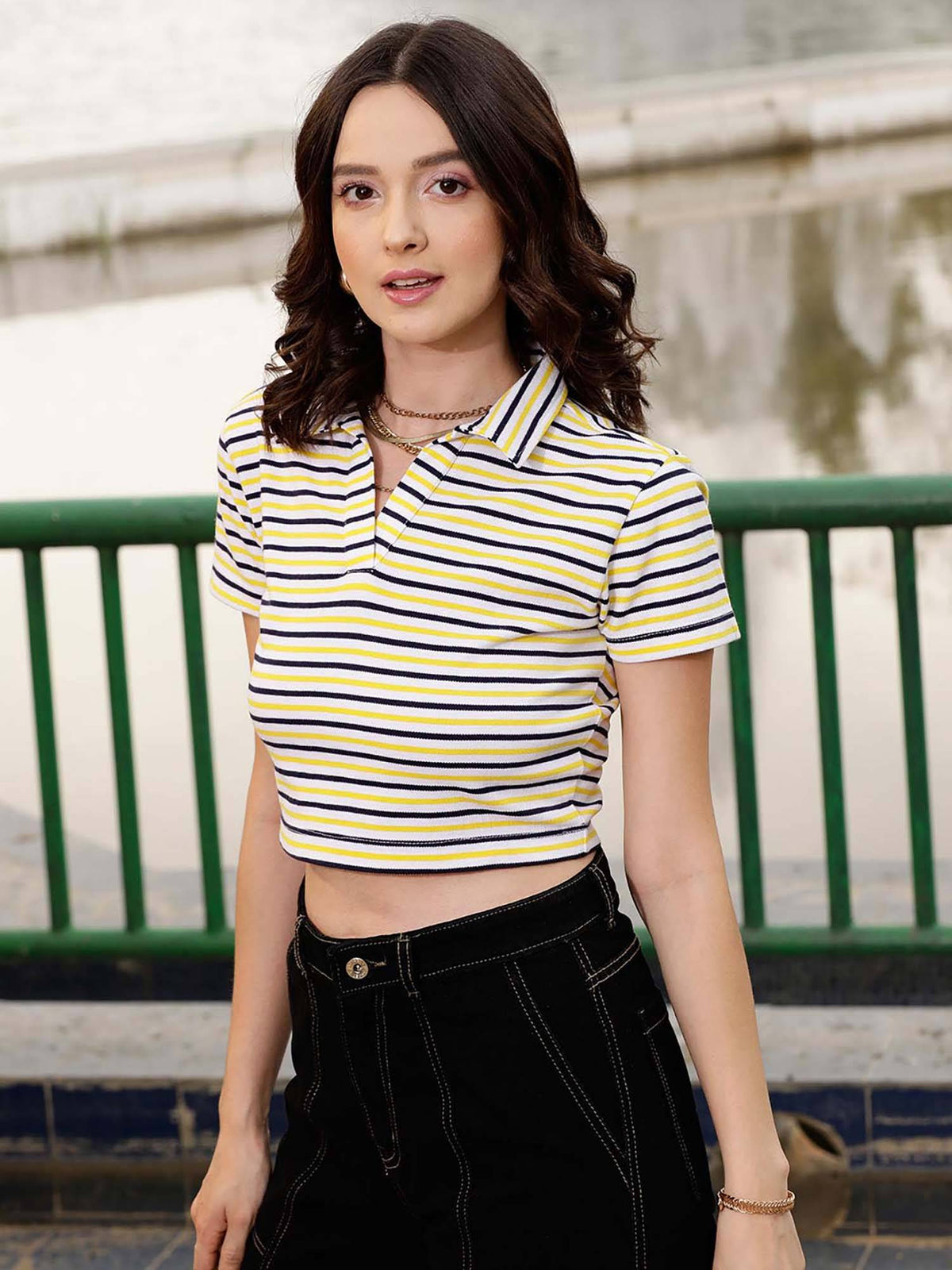 Yellow Stripe Polo T-Shirt | PW43 - view 2