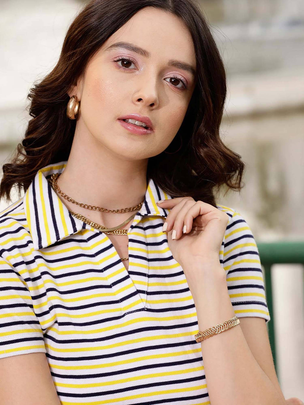 Yellow Stripe Polo T-Shirt | PW43 - view 3