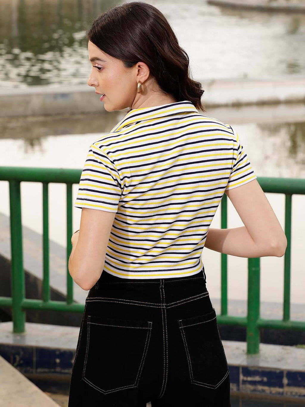 Yellow Stripe Polo T-Shirt | PW43 - view 4