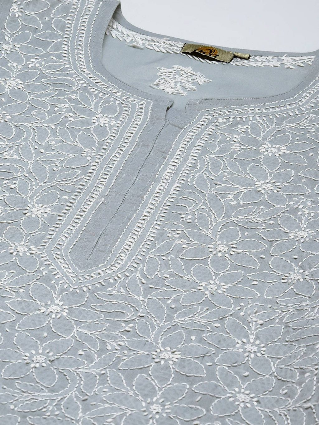 Hand Embroidered White Cotton Lucknowi Chikan Kurta (XS) (A411181) | KDG - view 54
