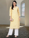 Hand Embroidered White Cotton Lucknowi Chikan Kurta (XS) (A411181) | KDG - view 13
