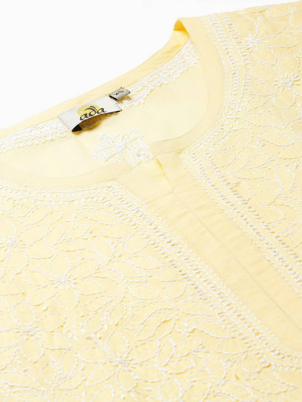 Hand Embroidered White Cotton Lucknowi Chikan Kurta (XS) (A411181) | KDG - view 17