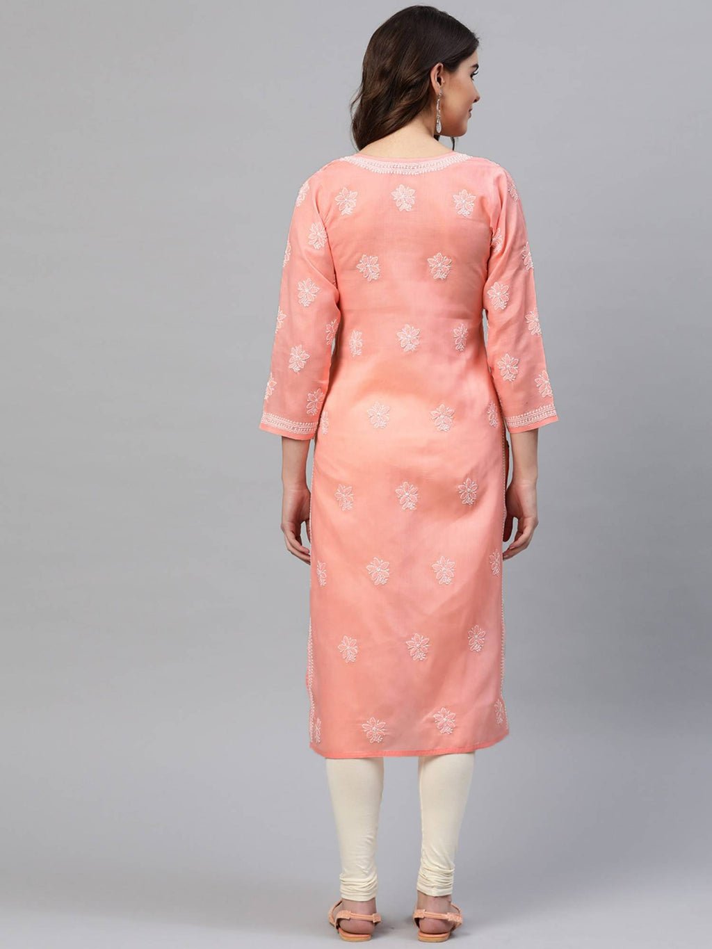 Hand Embroidered White Cotton Lucknowi Chikan Kurta (XS) (A411181) | KDG - view 10