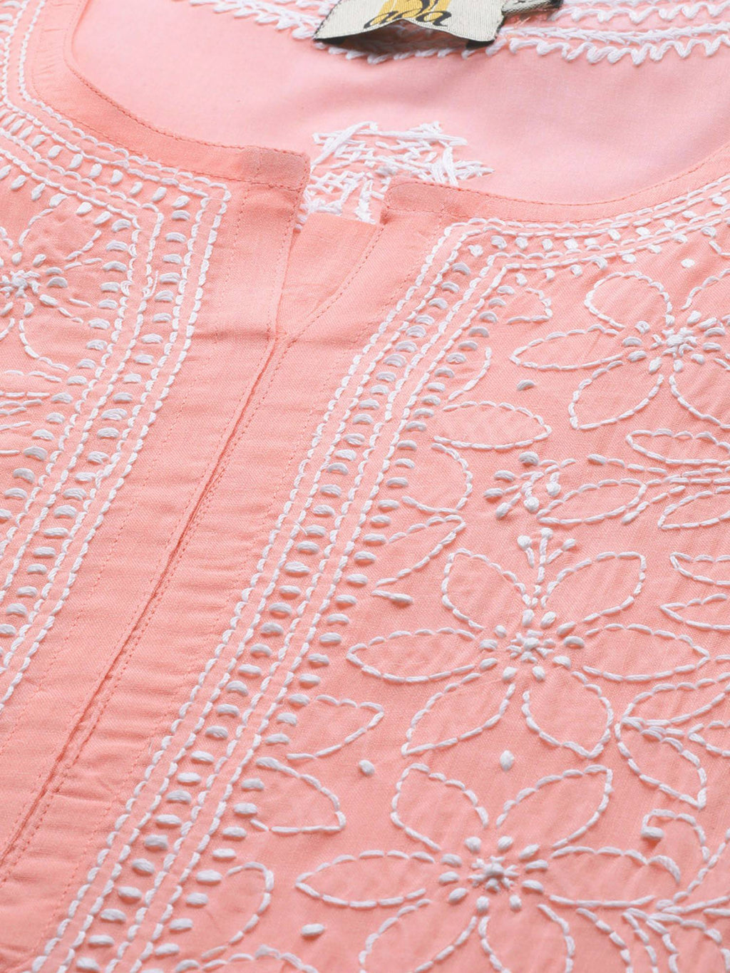 Hand Embroidered White Cotton Lucknowi Chikan Kurta (XS) (A411181) | KDG - view 11