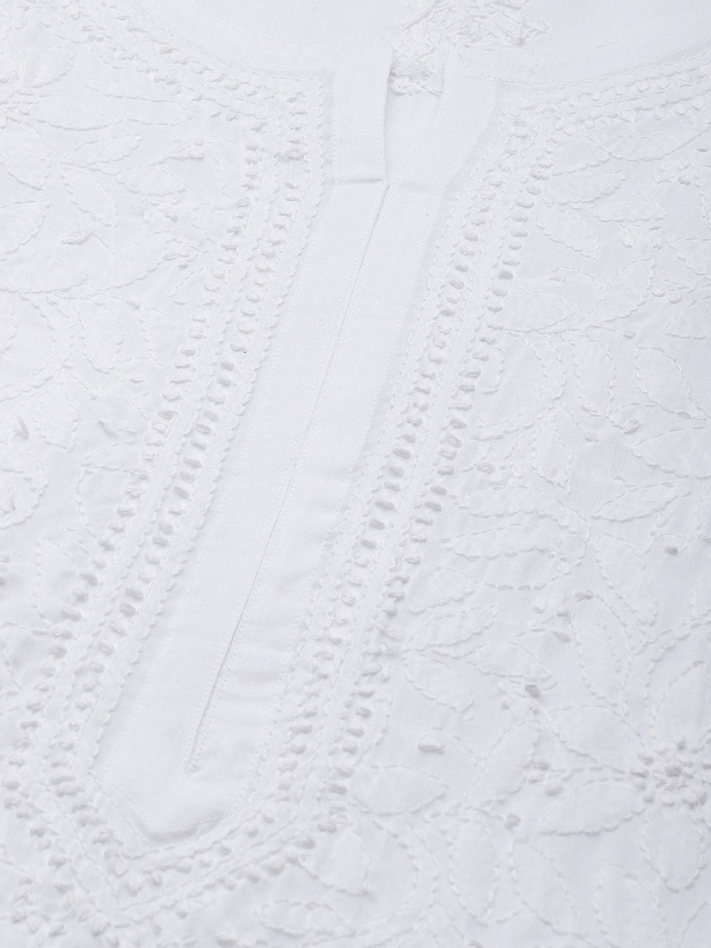 Hand Embroidered White Cotton Lucknowi Chikan Kurta (XS) (A411181) | KDG - view 5