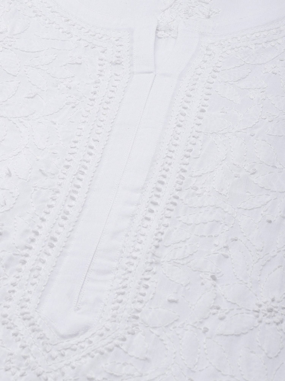 Hand Embroidered White Cotton Lucknowi Chikan Kurta (XS) (A411181) | KDG - view 5