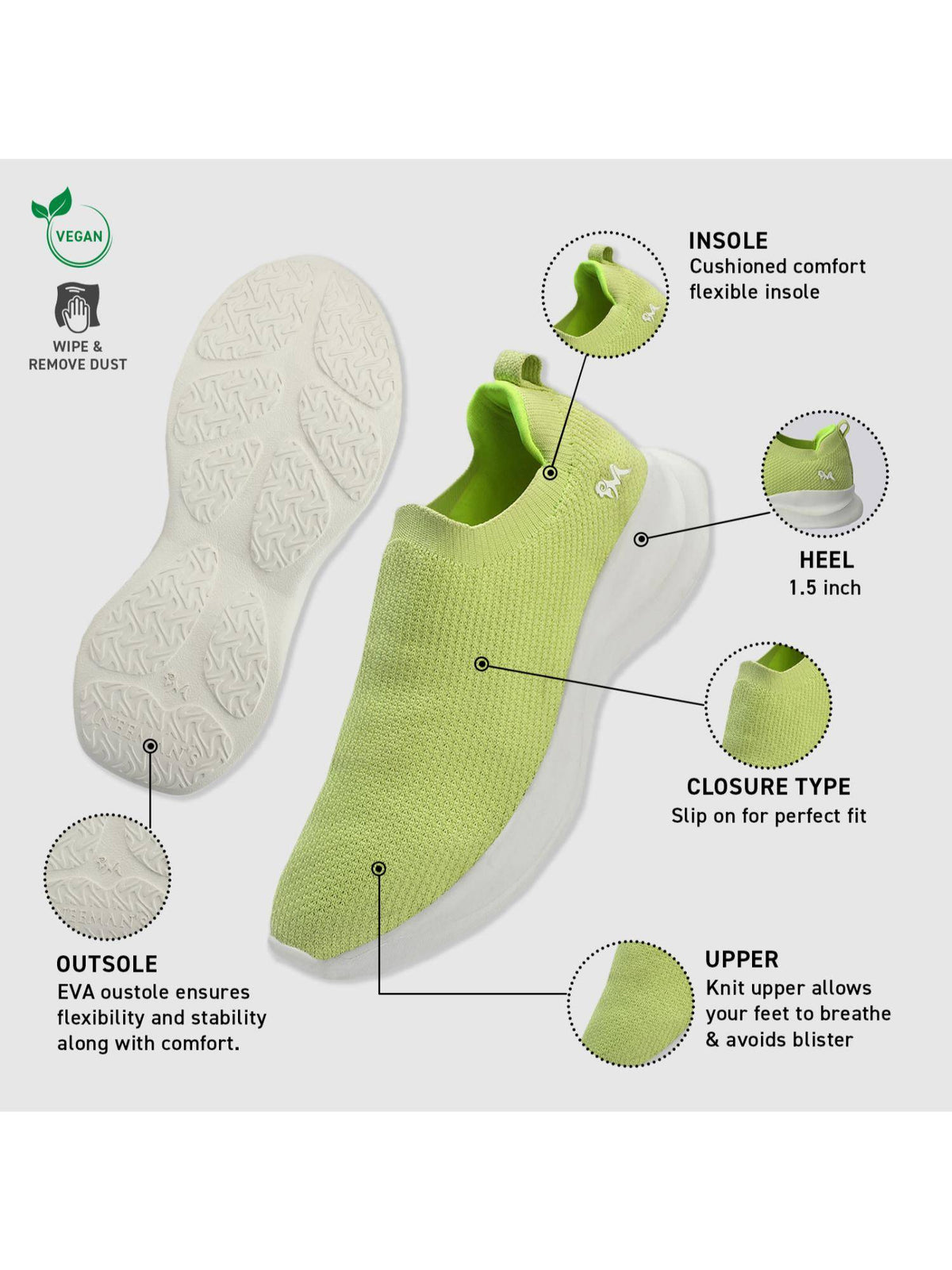 Women Green Cloud Flex Walking Shoes | SH9 - view 3