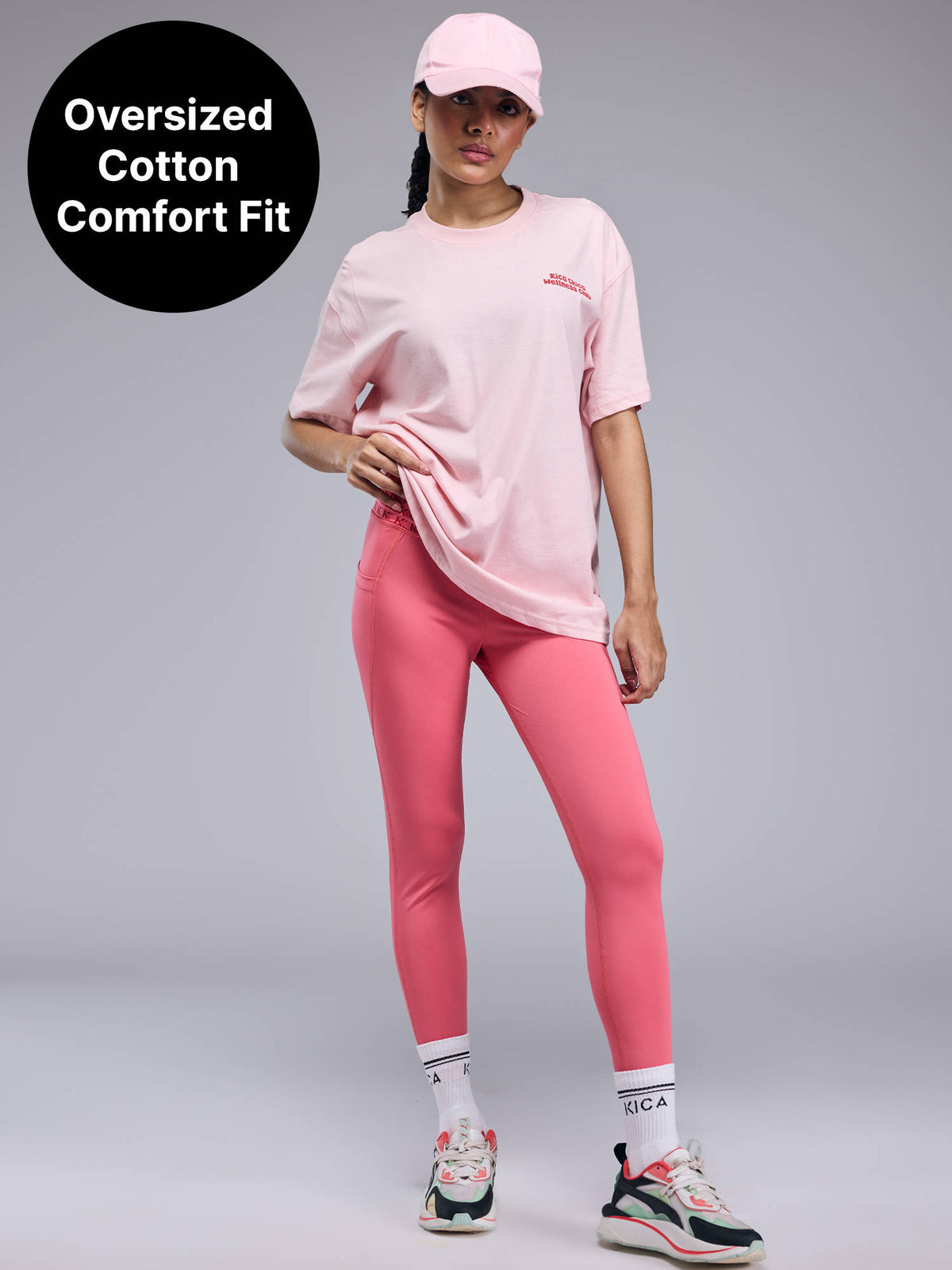 Cotton Oversized Printed Graphic Tshirt KIC012-Light Pink | TS56 - view 1