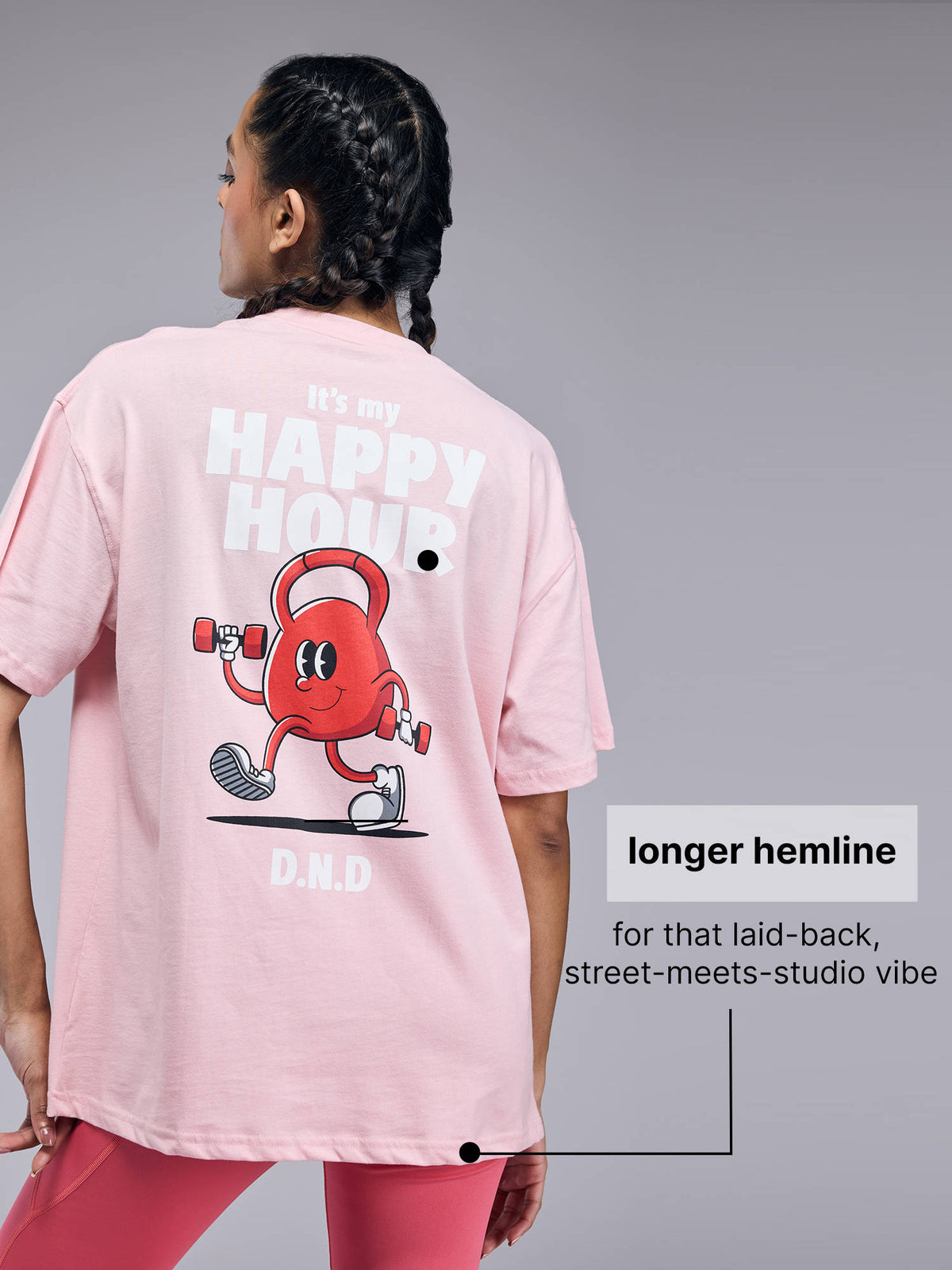 Cotton Oversized Printed Graphic Tshirt KIC012-Light Pink | TS56 - view 2