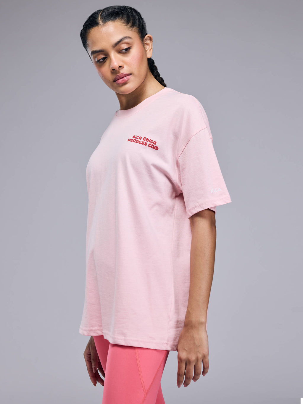 Cotton Oversized Printed Graphic Tshirt KIC012-Light Pink | TS56 - view 4
