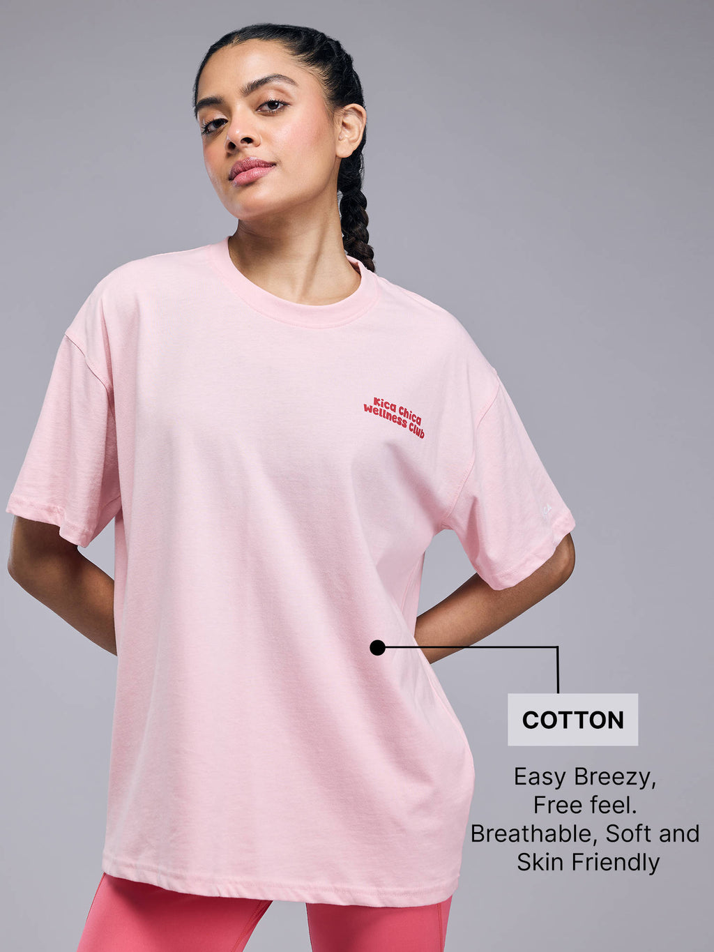 Cotton Oversized Printed Graphic Tshirt KIC012-Light Pink | TS56 - view 5