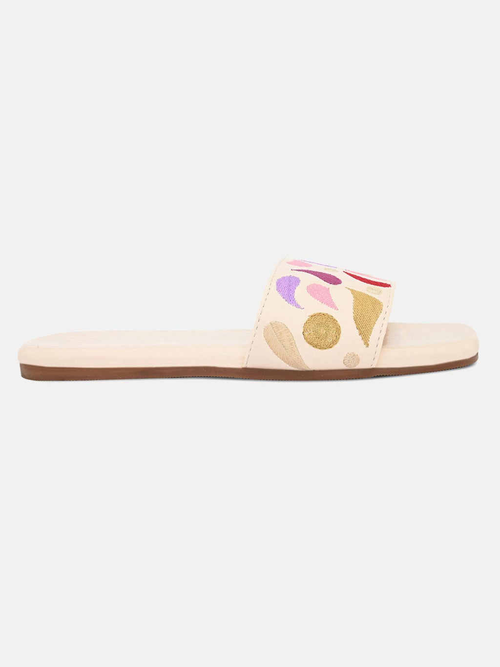 Beige Open Toe Embroidered Womens Flats | F61 - view 4