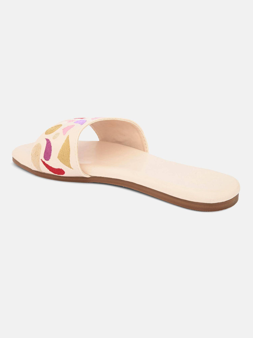 Beige Open Toe Embroidered Womens Flats | F61 - view 5