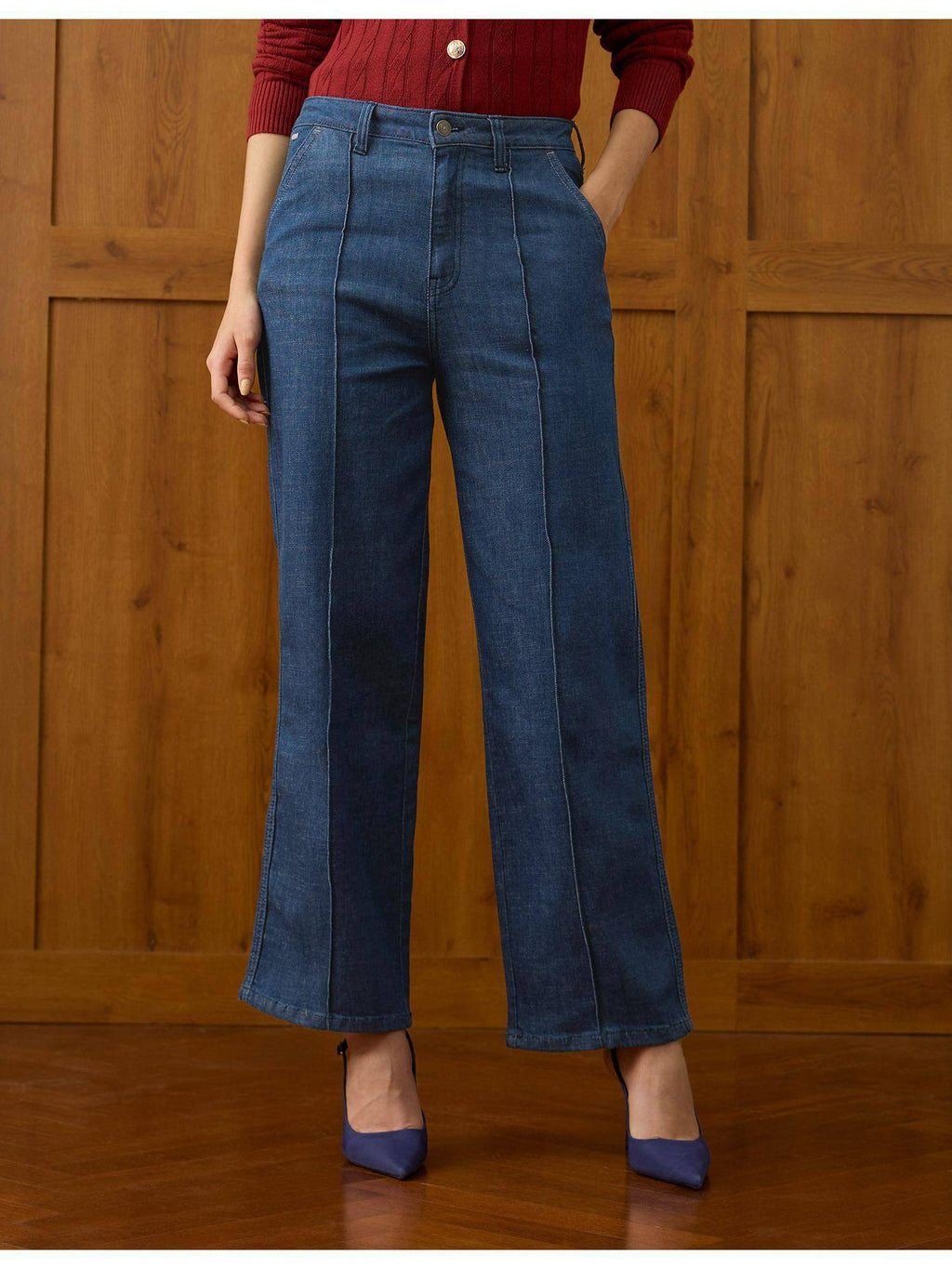 Women Blue Solid High Rise Straight Fit Jeans | ST23 - view 1