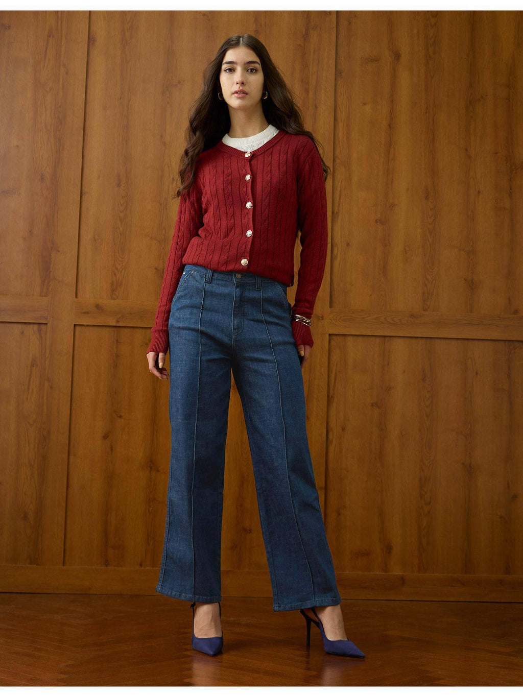 Women Blue Solid High Rise Straight Fit Jeans | ST23 - view 6