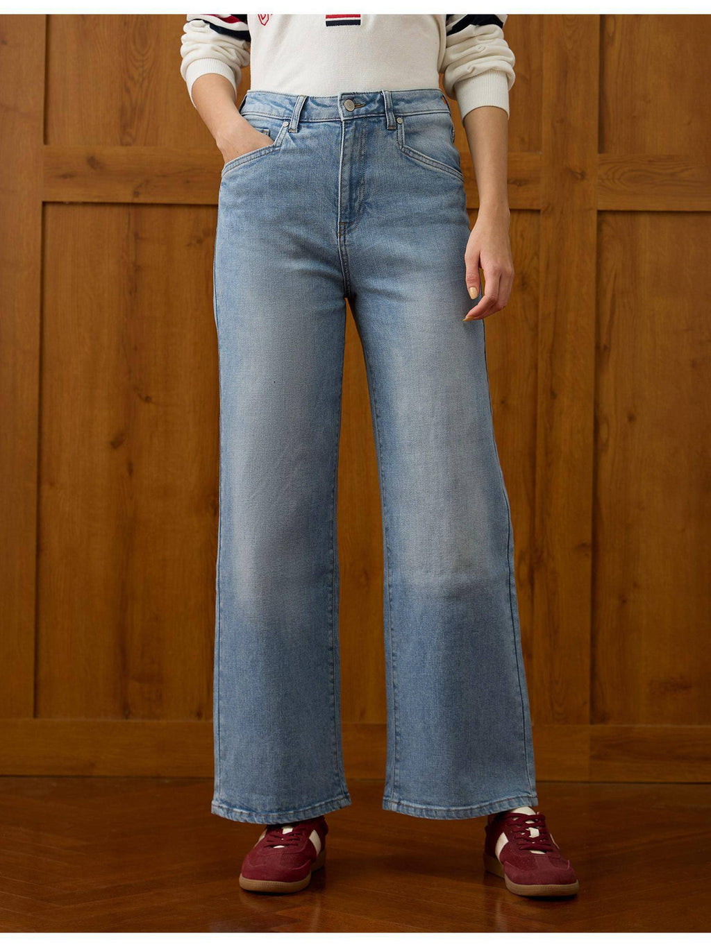 Women Blue Solid Wide Jeans | WL90 - view 1
