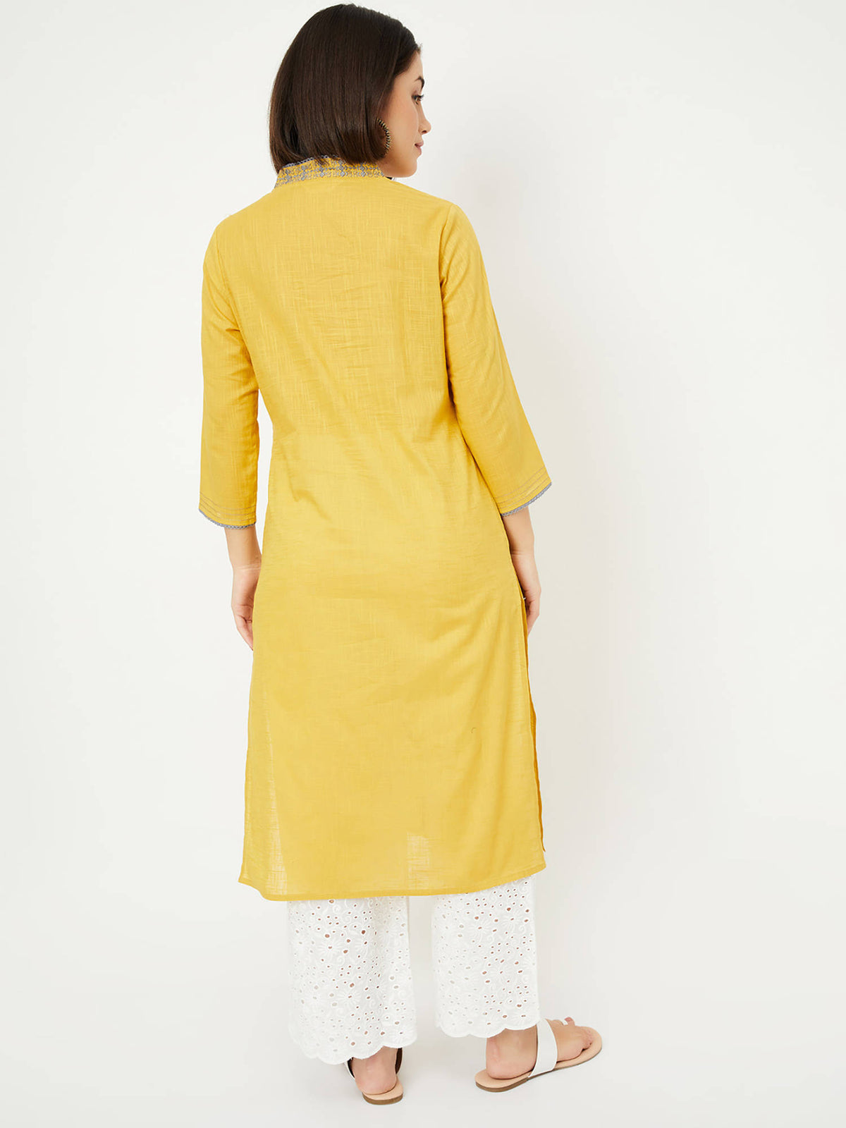 Women Yellow Embroidered Thread Work Kurta | U3S - view 4