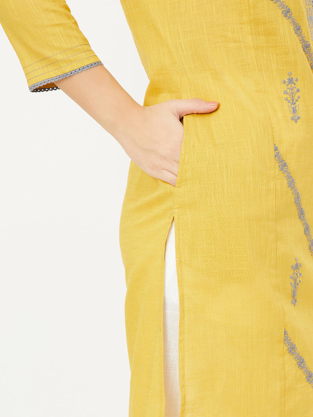 Women Yellow Embroidered Thread Work Kurta | U3S - view 6