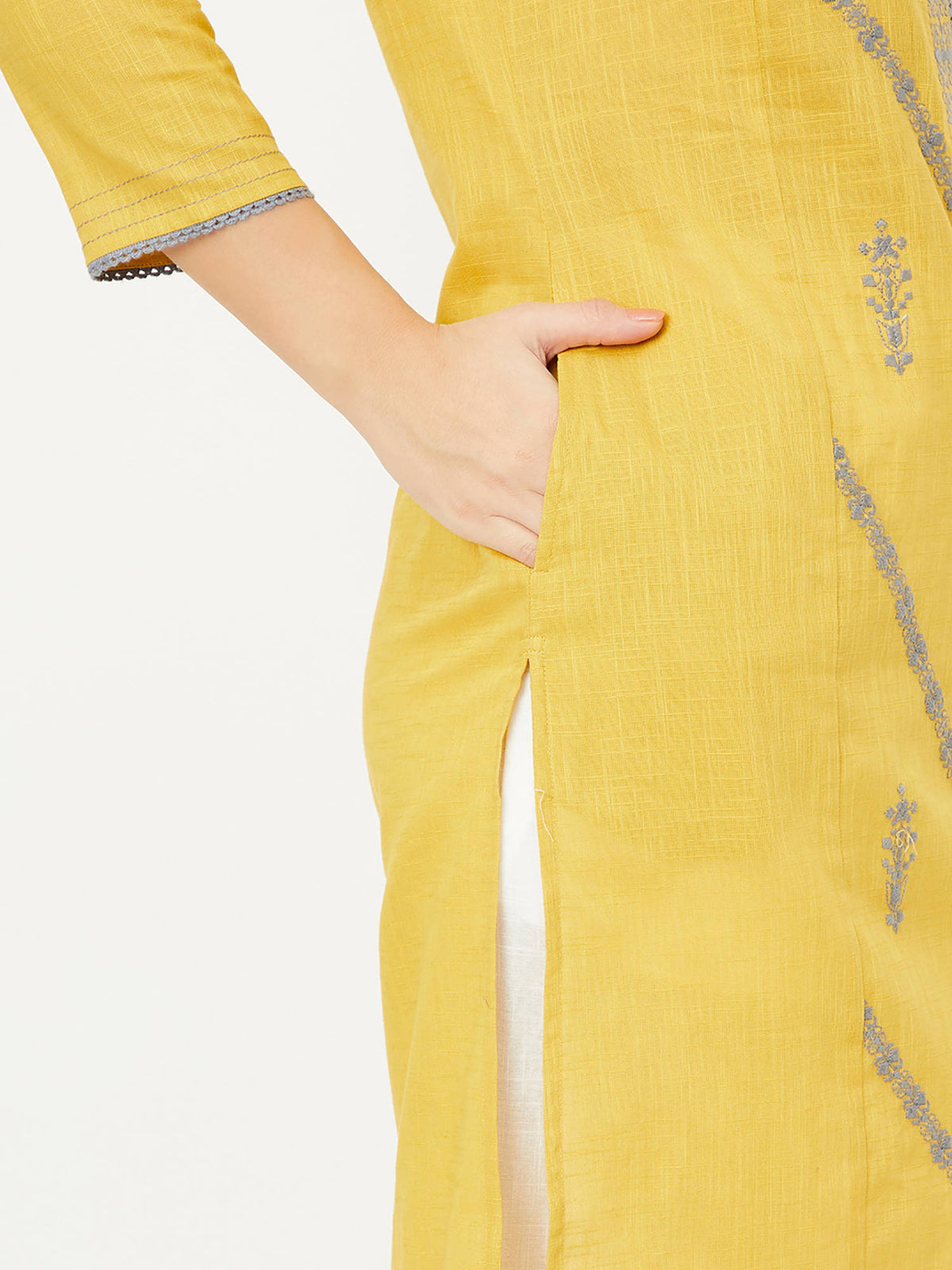 Women Yellow Embroidered Thread Work Kurta | U3S - view 6