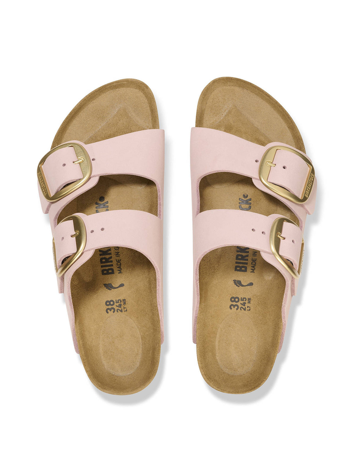 Arizona Big Buckle Women Soft Pink Nubuck Leather Two Strap Sandals | SD89 - view 4