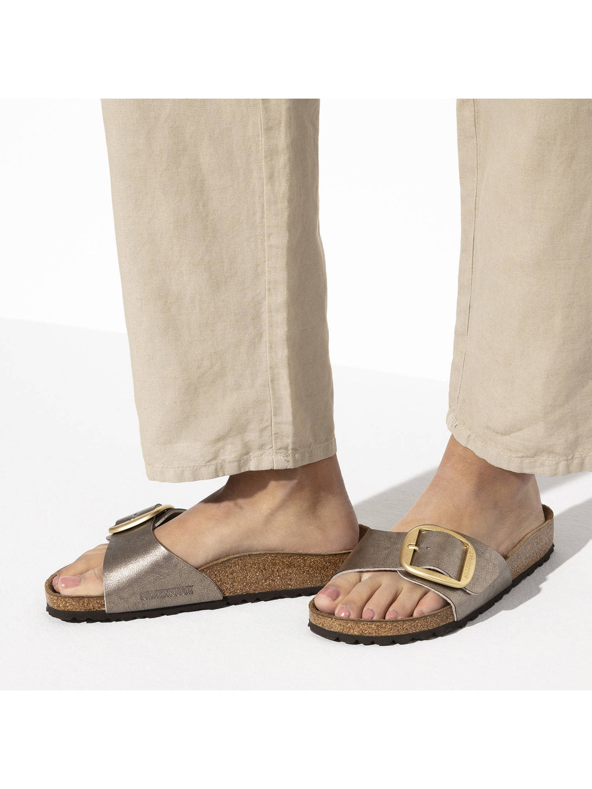 Madrid Big Buckle Birko-Flor Brown Narrow Women Sandals | SD89 - view 2