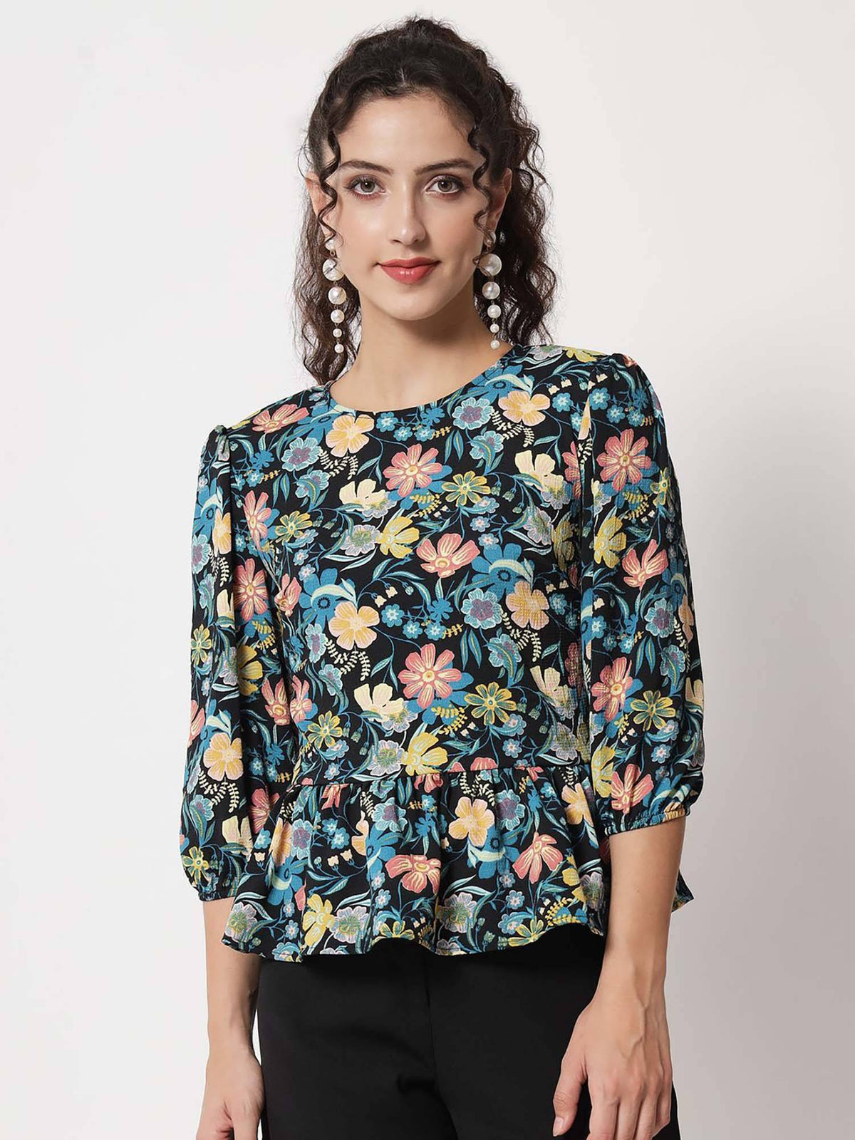 Women's Black Peplum Top | pt51 - view 1