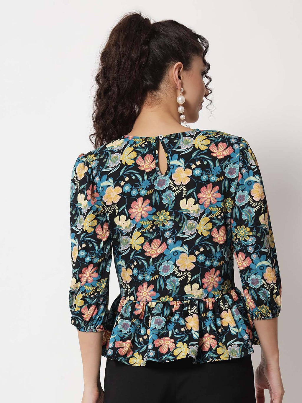 Women's Black Peplum Top | pt51 - view 2