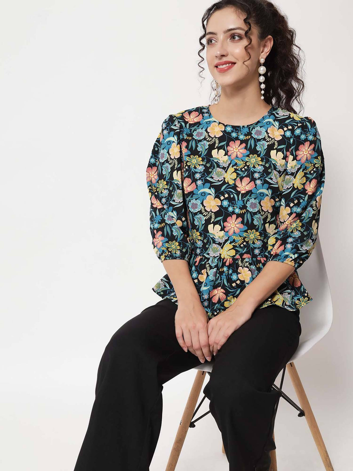 Women's Black Peplum Top | pt51 - view 3