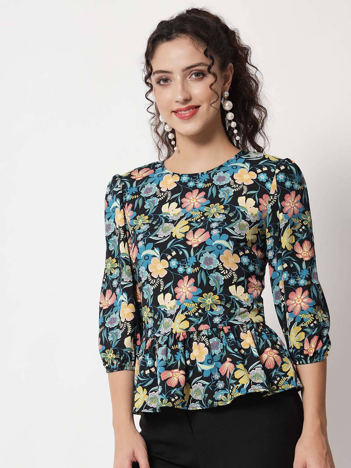 Women's Black Peplum Top | pt51 - view 4