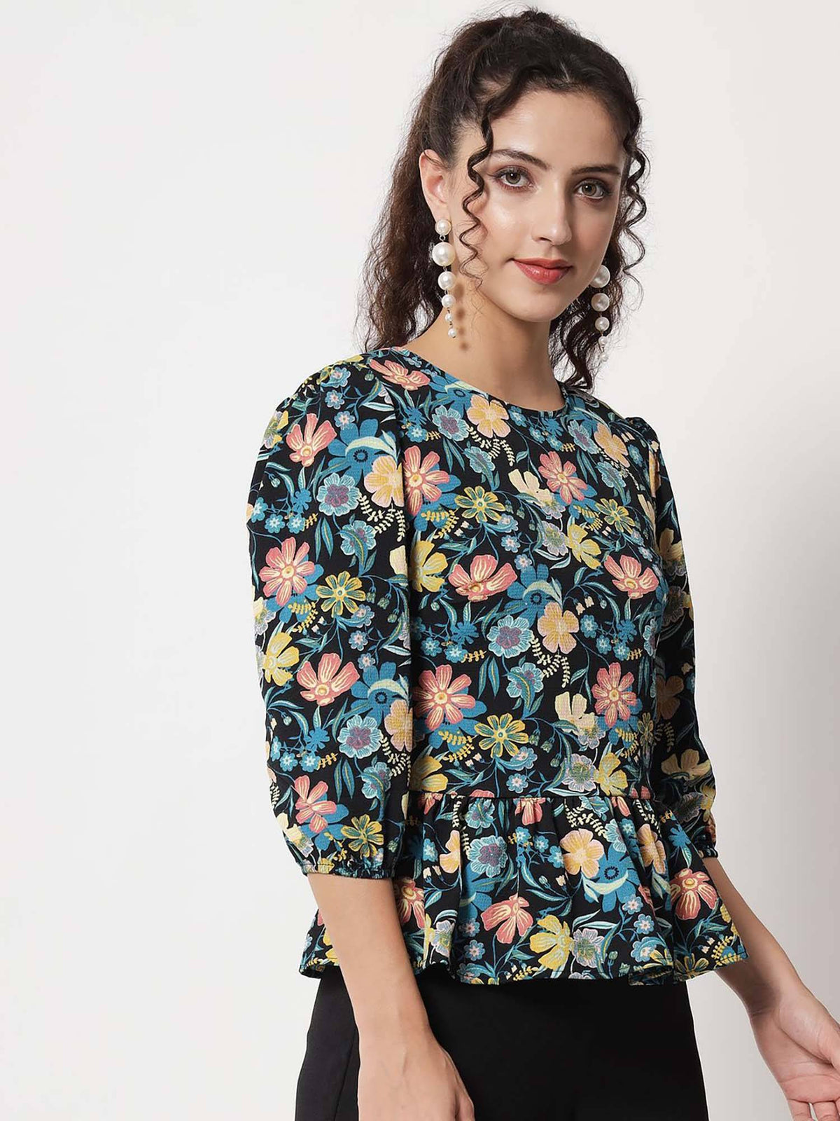 Women's Black Peplum Top | pt51 - view 5