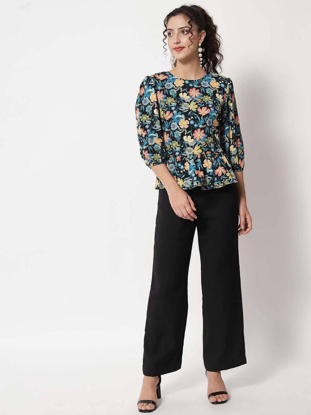 Women's Black Peplum Top | pt51 - view 7