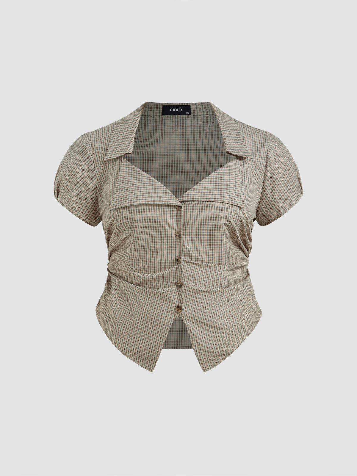 100% Cotton Tartan Split Ruched Shirt Curve & Plus | S67 - view 9