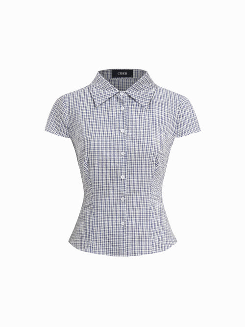 100% Cotton Tartan Short Sleeve Blouse | S67 - view 1